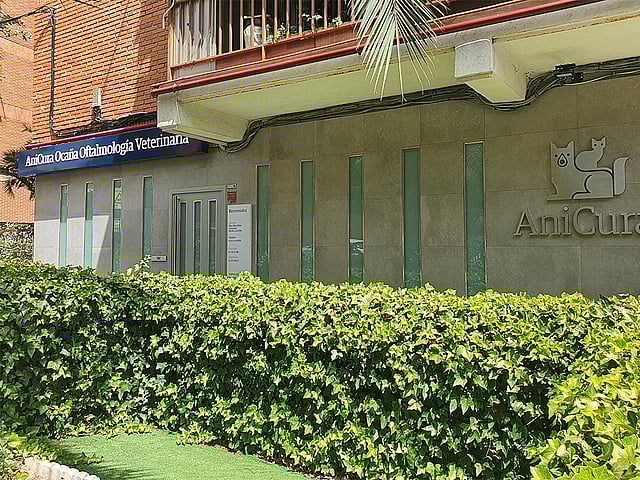 Un edificio con un balcón y un seto.