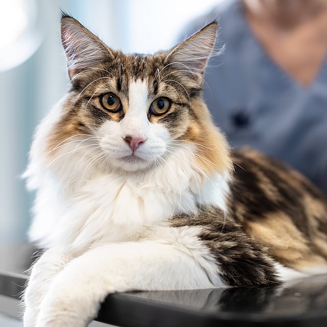 Un gato acostado sobre una mesa.