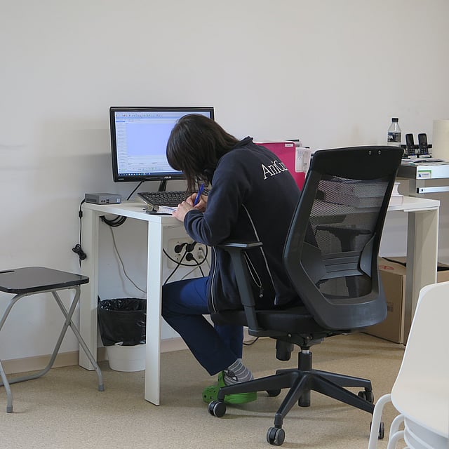Una persona sentada en un escritorio.