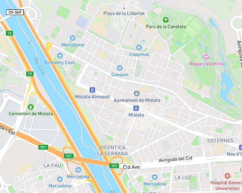 Un mapa que muestra la ubicación de AniCura Aitana Hospital Veterinario