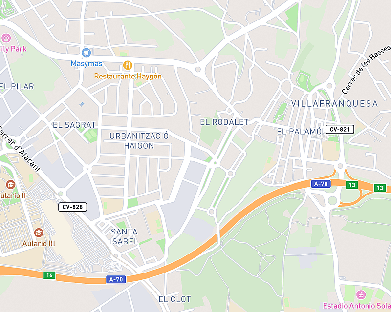 Un mapa que muestra la ubicación de AniCura San Vicente Hospital Veterinario