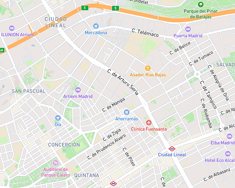 Un mapa que muestra la ubicación de AniCura José del Hierro Centro Veterinario