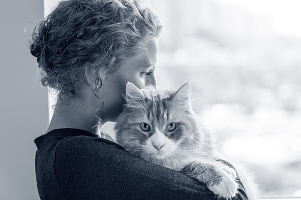 Una persona sosteniendo un gato.