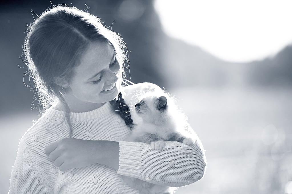 Un niño sosteniendo un gato.
