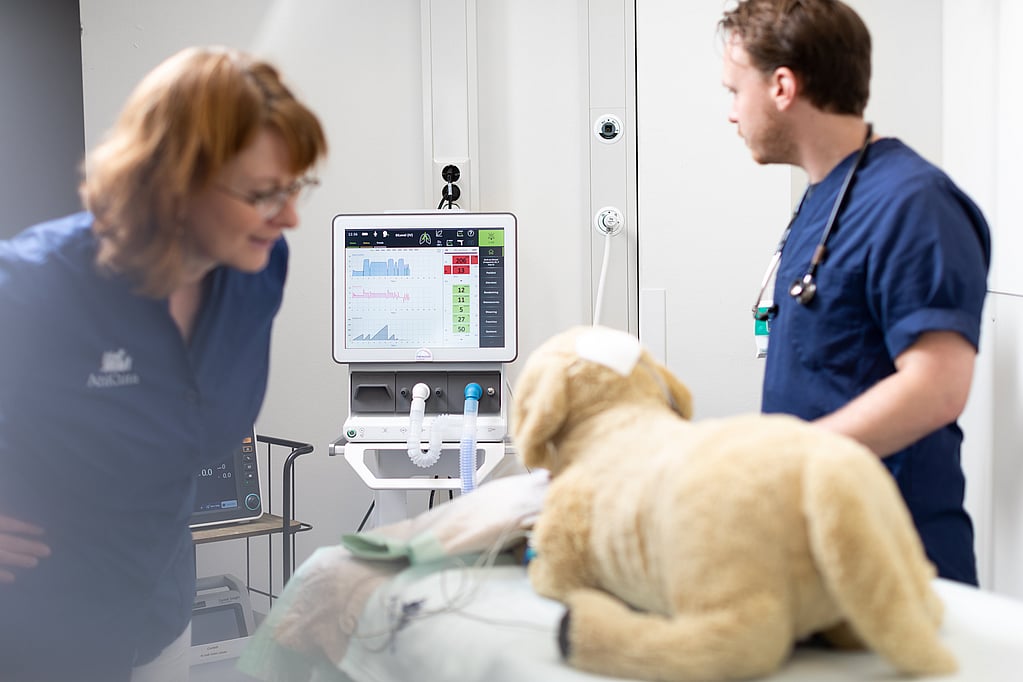A person and person in a hospital room.