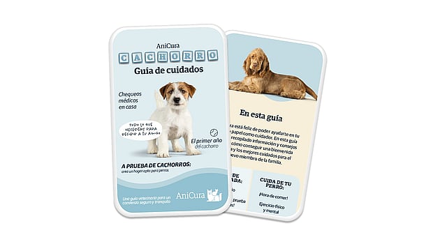 Un par de tarjetas con imágenes de perros y texto.